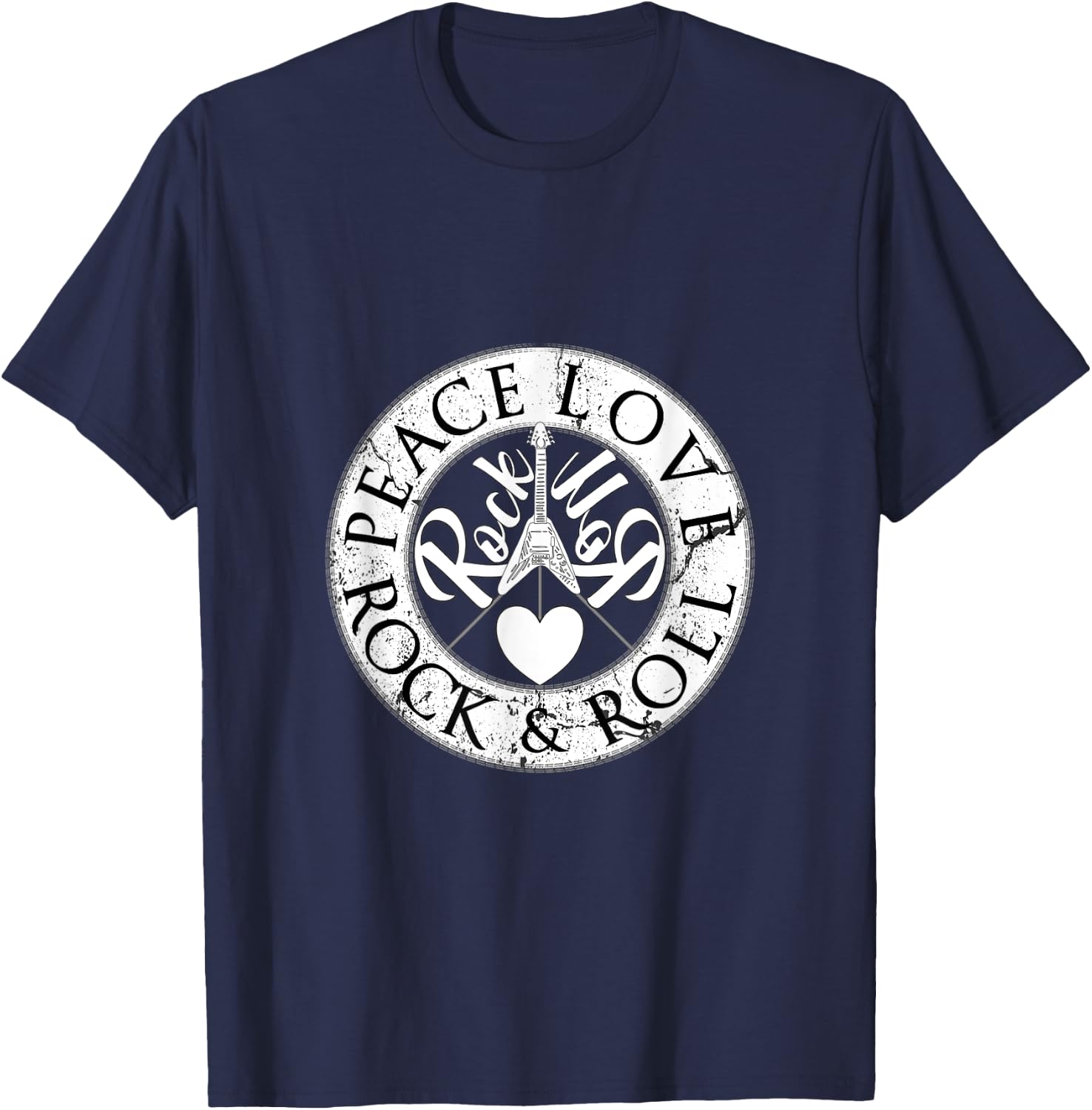 Peace Love and Rock'n'Roll Spruch Rocker-Motiv T-Shirt - T-Shirt | Navy