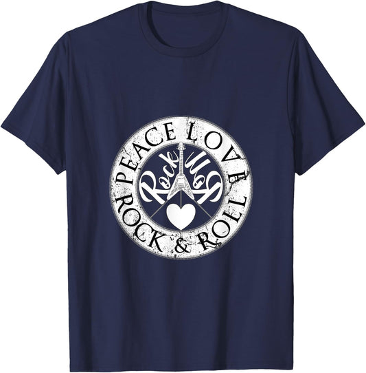Peace Love and Rock'n'Roll Spruch Rocker-Motiv T-Shirt - T-Shirt | Navy