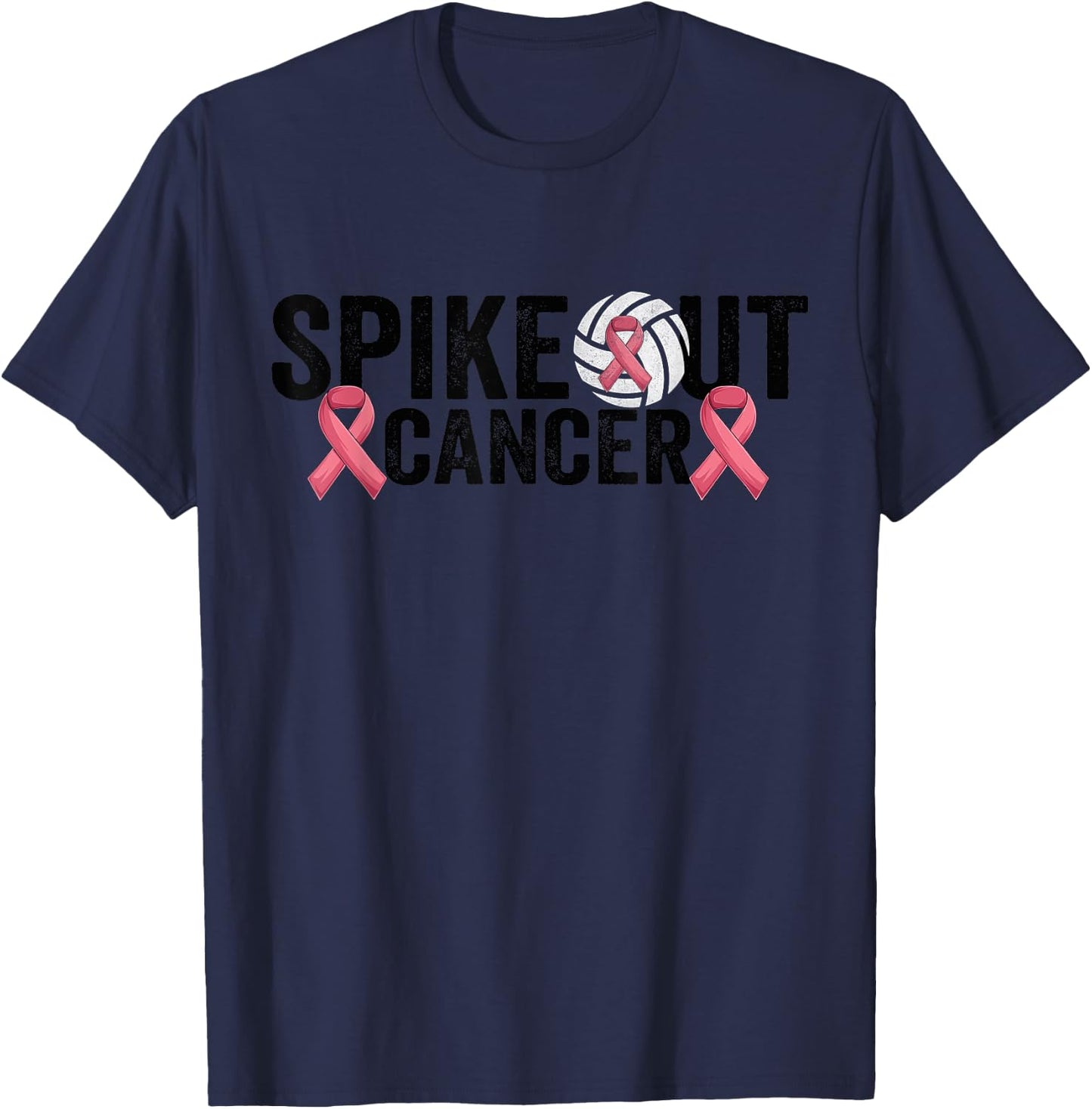 Spike Out Cancer Volleyball Breast Cancer Awareness T-Shirt - T-Shirt | Navy
