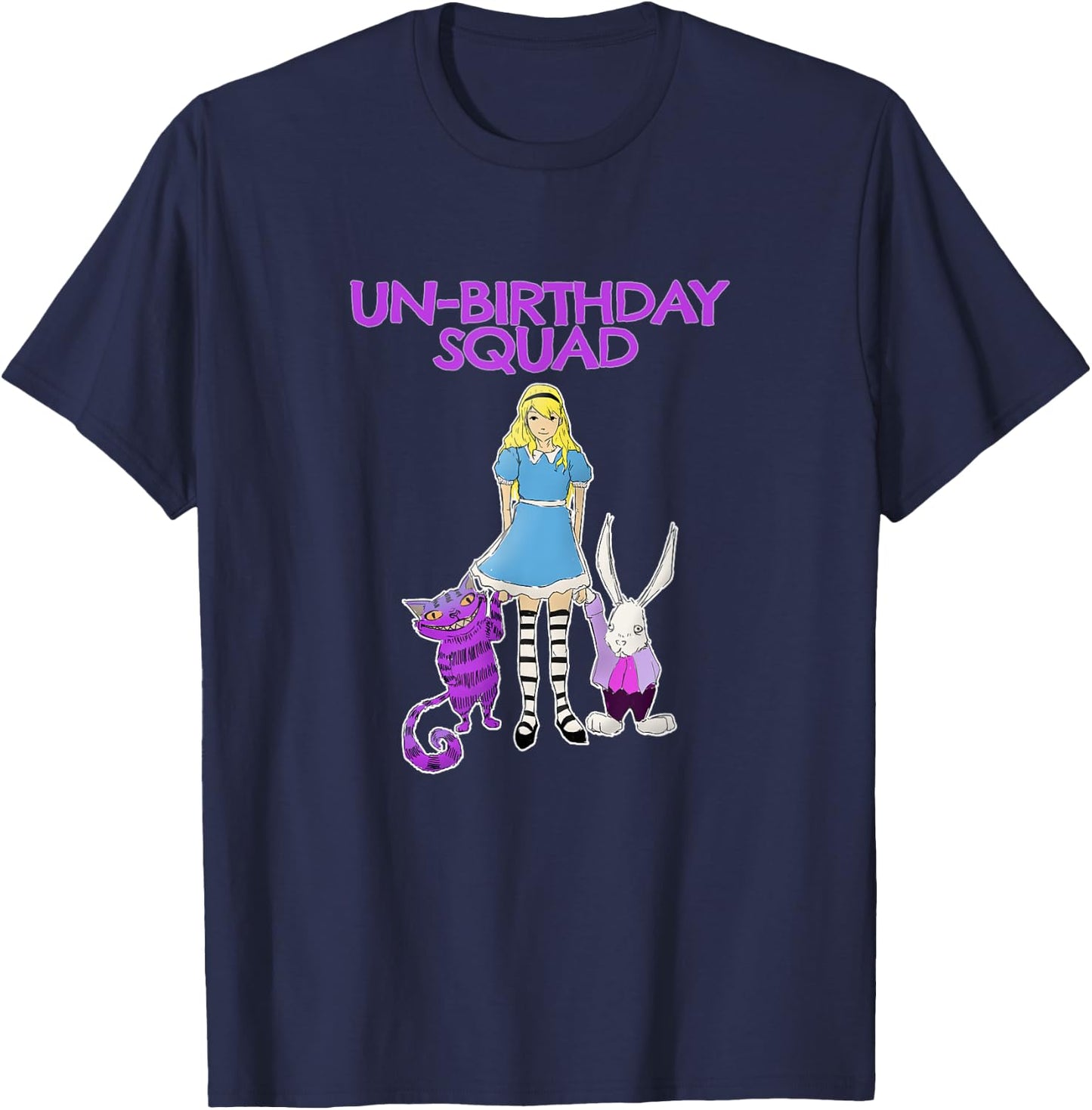UnBirthday Squad - Alice Cheshire Grinning Cat White Rabbit T-Shirt - T-Shirt | Navy