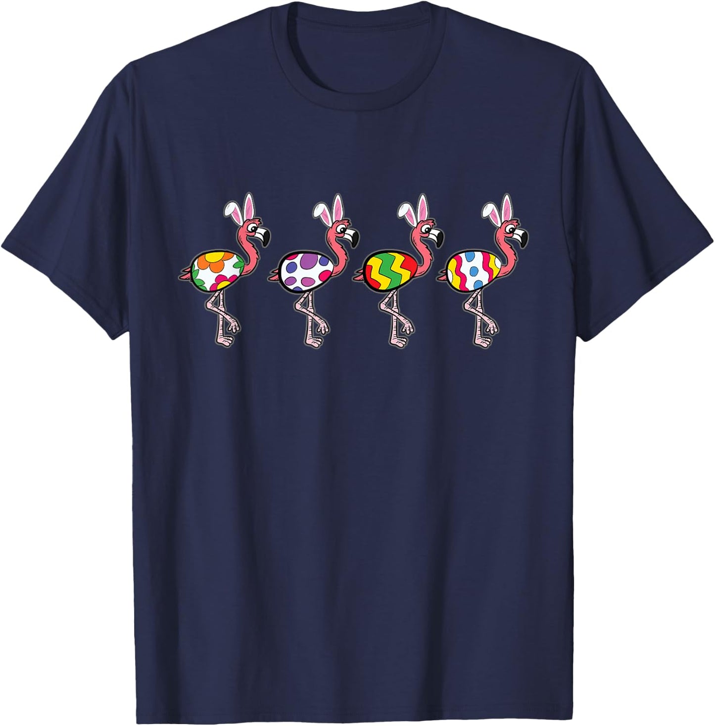 Flamingo Egg Bunny Ears Easter Cute Bird Rabbit Spring T-Shirt - T-Shirt | Navy