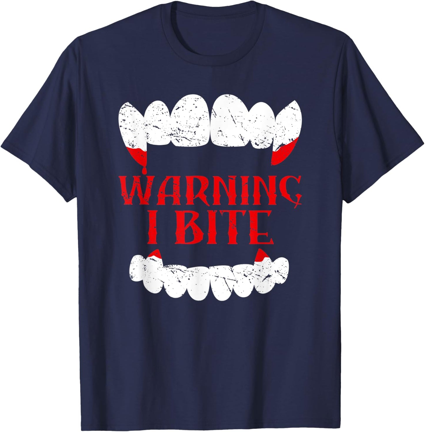 Halloween Vampire Design Warning I Bite Scary Vampire Funny T-Shirt - T-Shirt | Navy