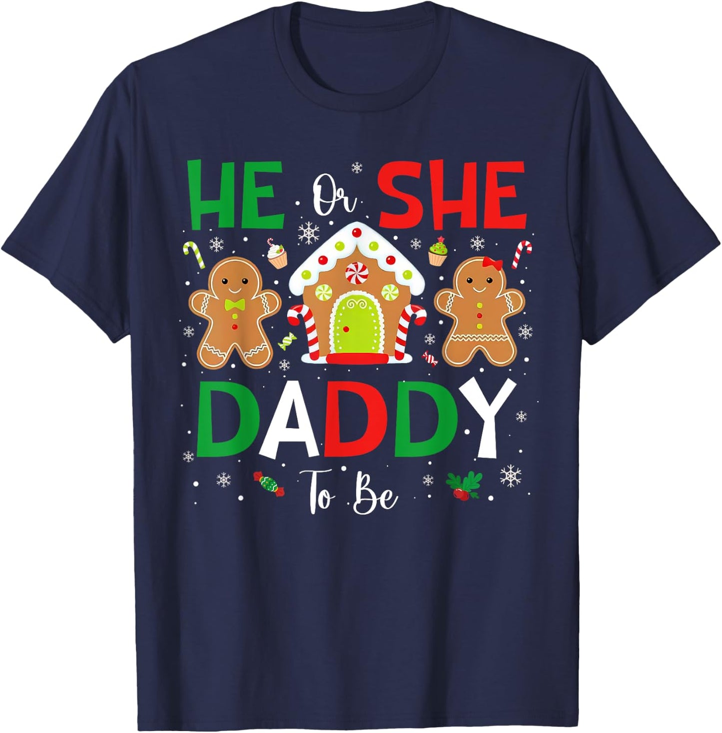 Gingerbread He or She Daddy To Be Christmas Gender Reveal T-Shirt - T-Shirt | Navy