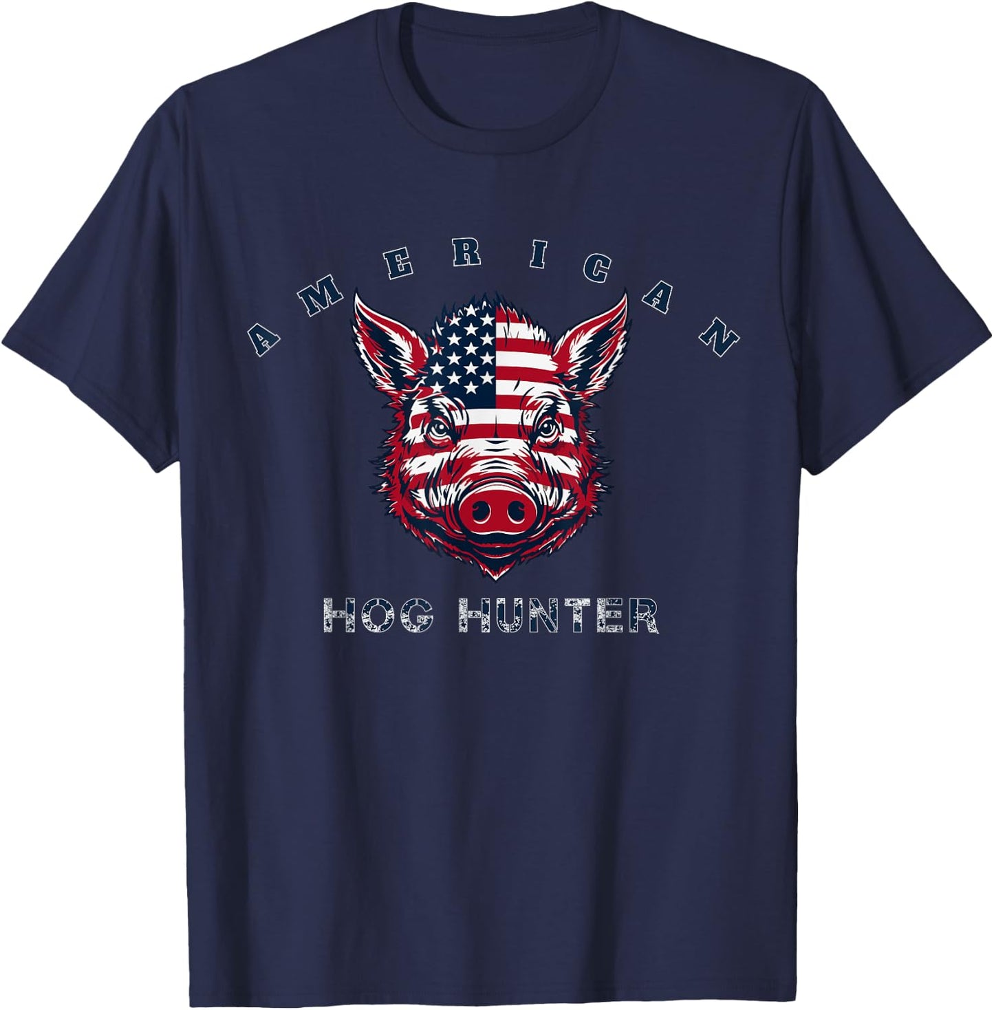 American Hog Hunter Wild Razorback Boar Hunting USA Flag Art T-Shirt - T-Shirt | Navy
