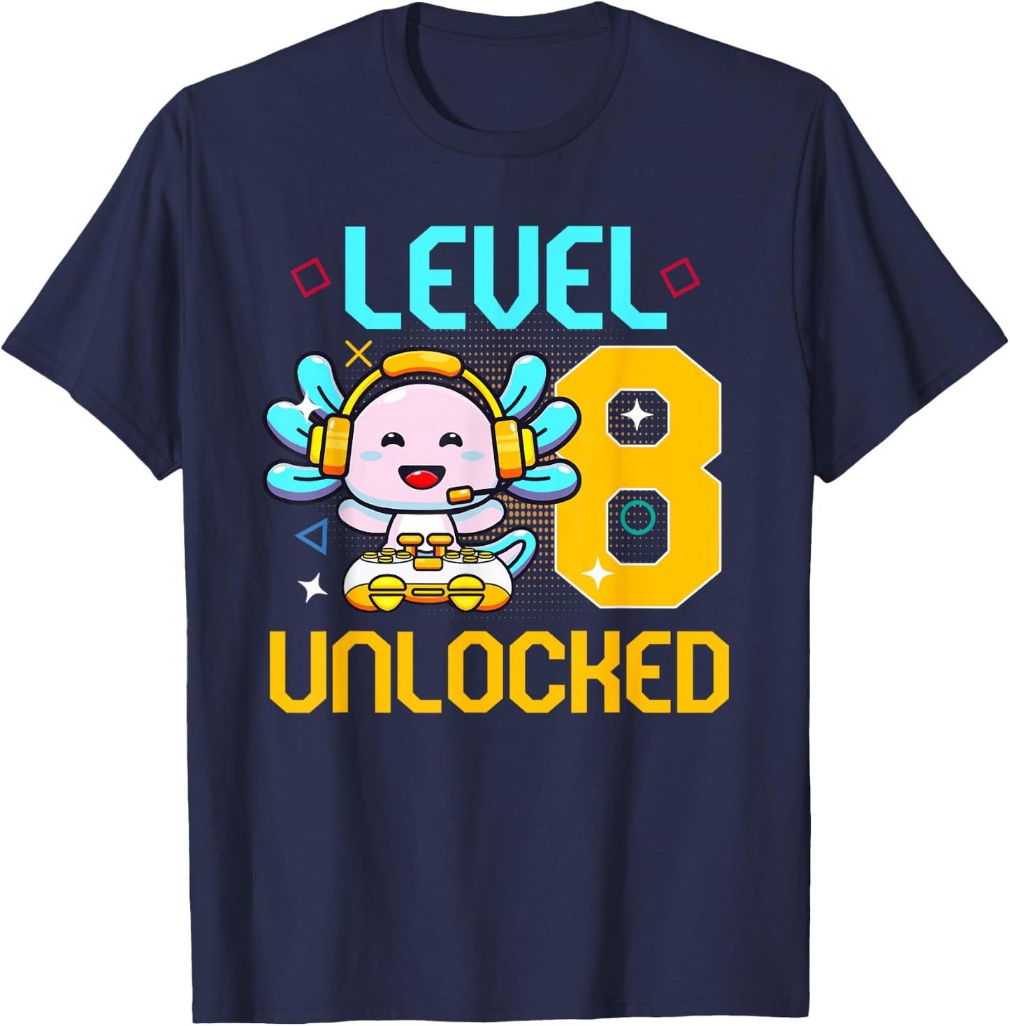 8th Axolotl Birthday Party 8 Year Old Axolotls Birthday T-Shirt - T-Shirt | Navy