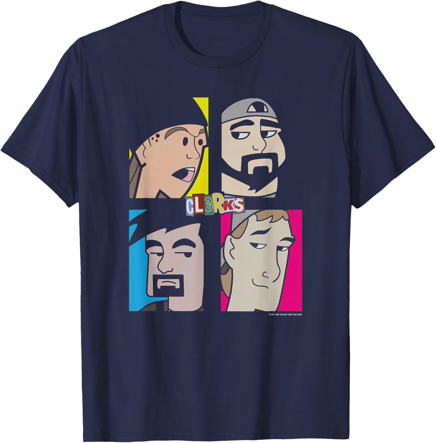 Jay & Silent Bob Clerks Group Shot Cartoon Character Panels T-Shirt - T-Shirt | Navy