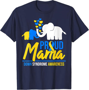 Proud Mama Mom Down Syndrome Day Cute Elephant T-Shirt - T-Shirt | Navy