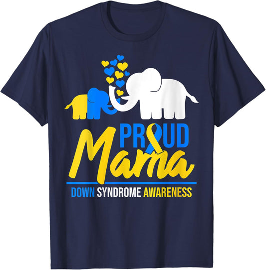 Proud Mama Mom Down Syndrome Day Cute Elephant T-Shirt - T-Shirt | Navy