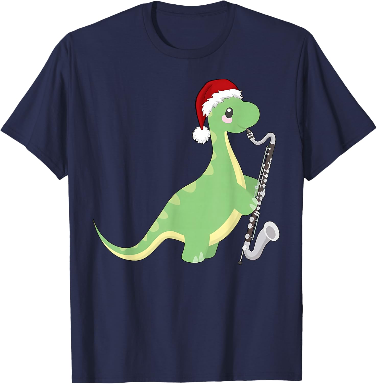 Christmas Cute Dinosaur Playing Bass Clarinet Music Teacher T-Shirt - T-Shirt | Navy