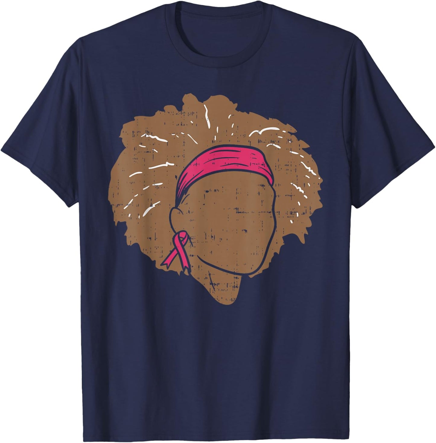 Breast Cancer Awareness Shirt Black Women Brown Pink Ribbon T-Shirt - T-Shirt | Navy