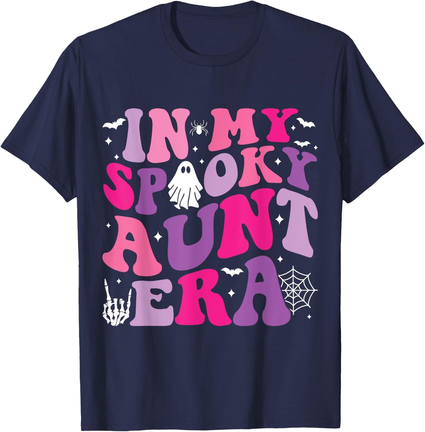 Groovy In My Spooky Aunt Era Hippie Halloween Auntie Ghost T-Shirt - T-Shirt | Navy