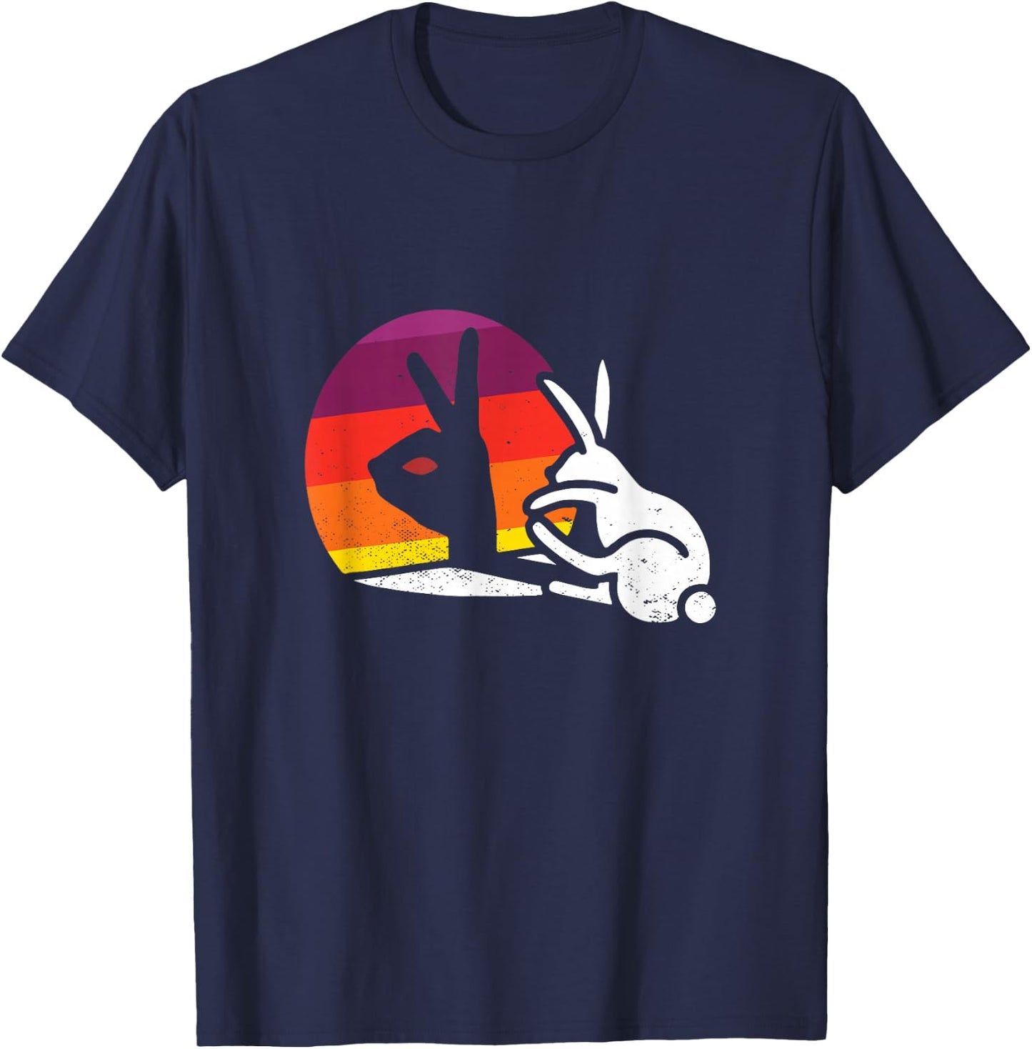 Rabbit Hand Bunny Shadow Puppet Vintage Retro Bunny Figure T-Shirt - T-Shirt | Navy