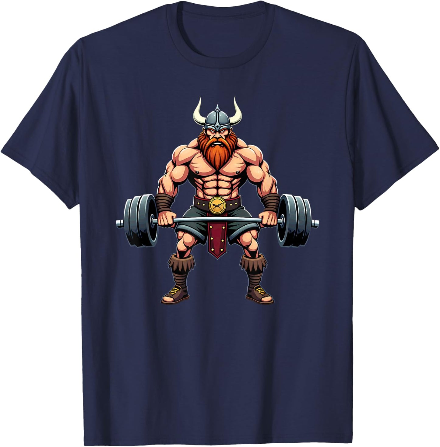 Fitness Viking Gymer Bodybuilder -Adults Workout Gym Viking Deadlift Weightlifting Black Short Sleeve Small T-Shirt - T-Shirt | Navy