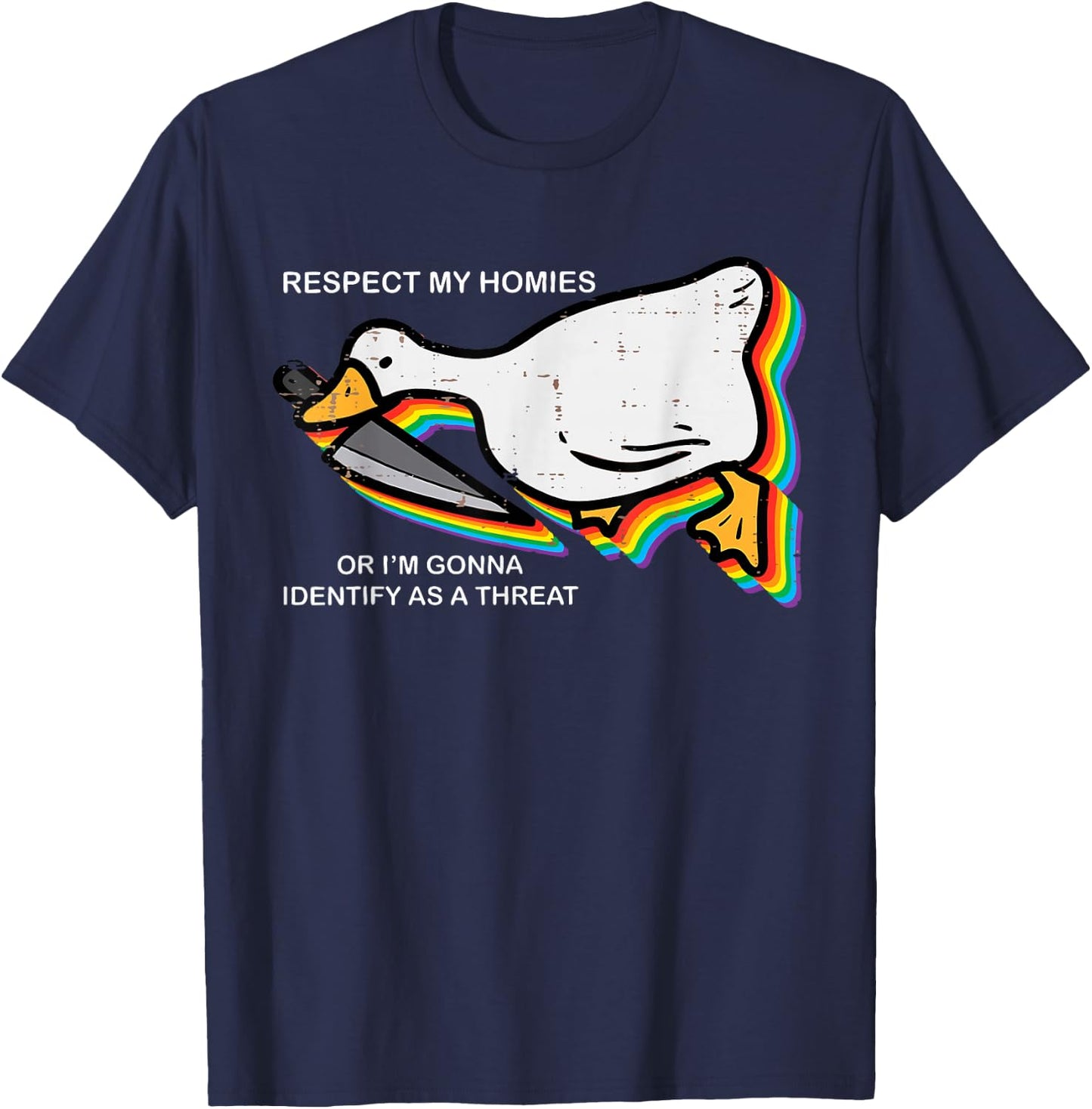 Cute Respect My Homies Silly Goose Ally Pride Month Gay LGBT T-Shirt - T-Shirt | Navy