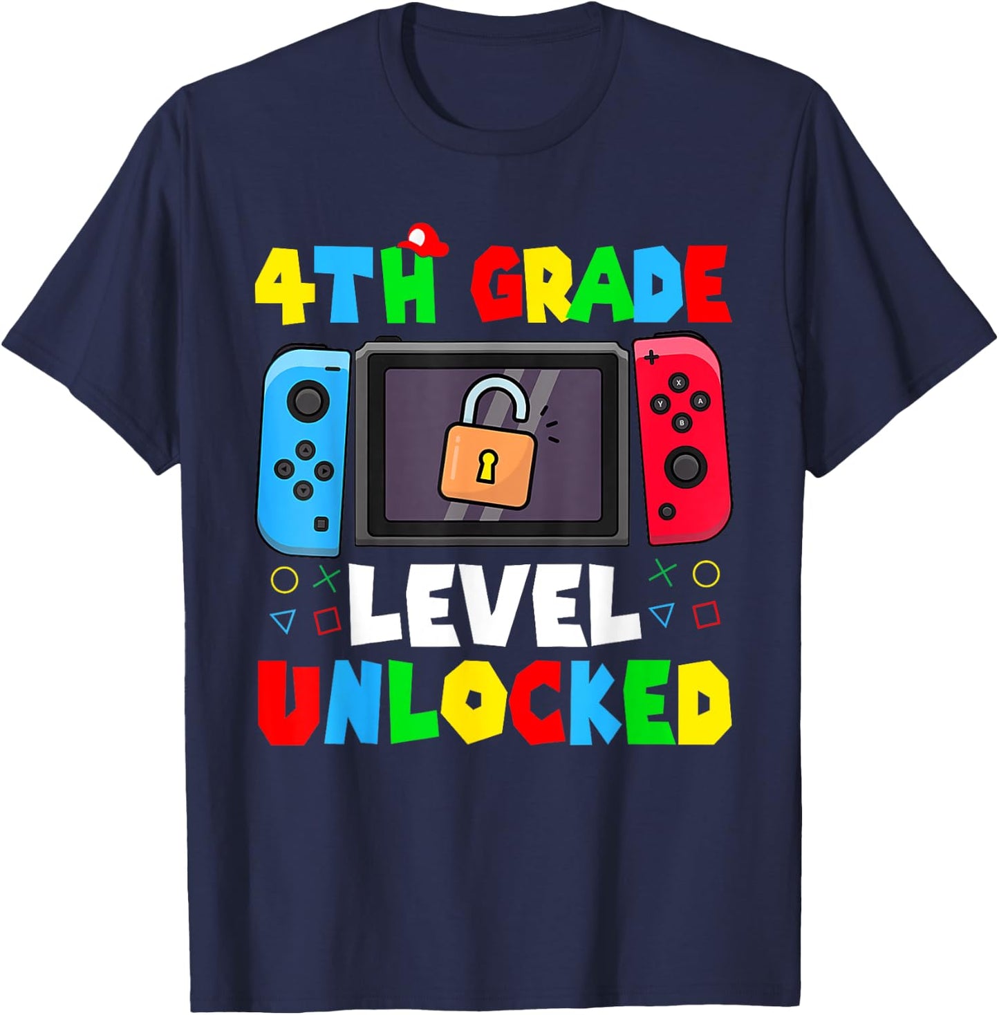 4th Grade Level Unlocked Back to School First Day Gamer Boys T-Shirt - T-Shirt | Navy