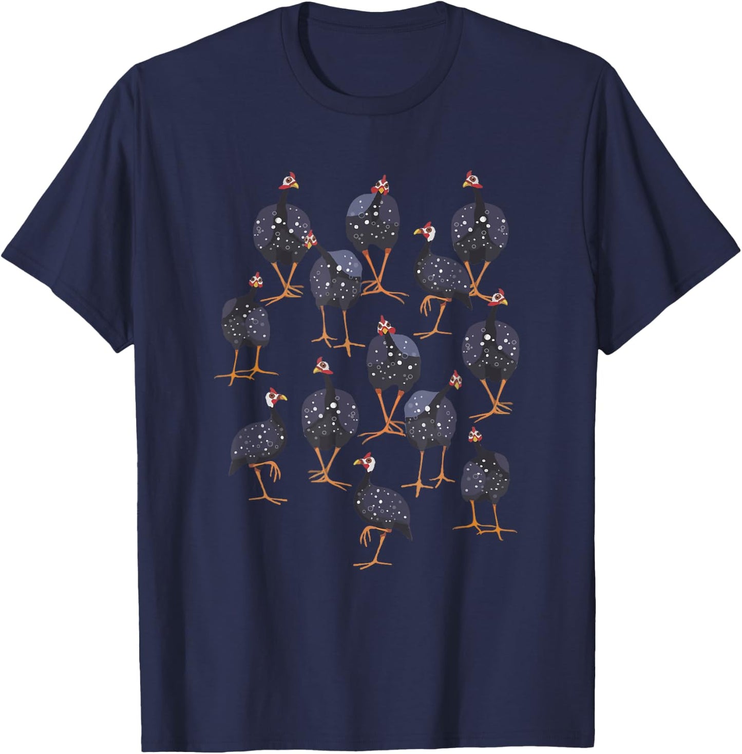 Guinea Fowl Hen Graphic Bird Art Pattern T-Shirt - T-Shirt | Navy