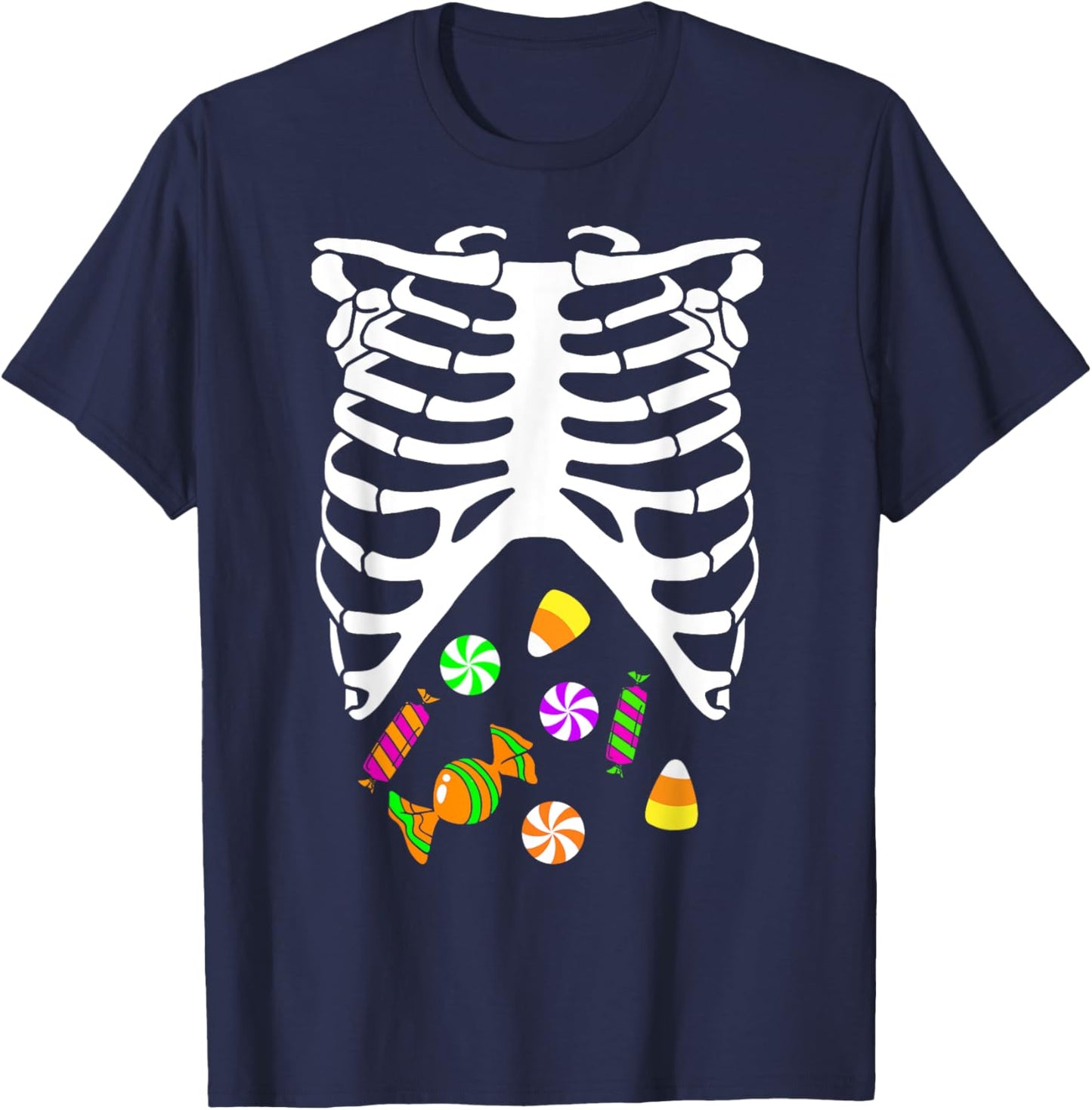 Skeleton Tummy Full of Candy Halloween Costume T-Shirt - T-Shirt | Navy