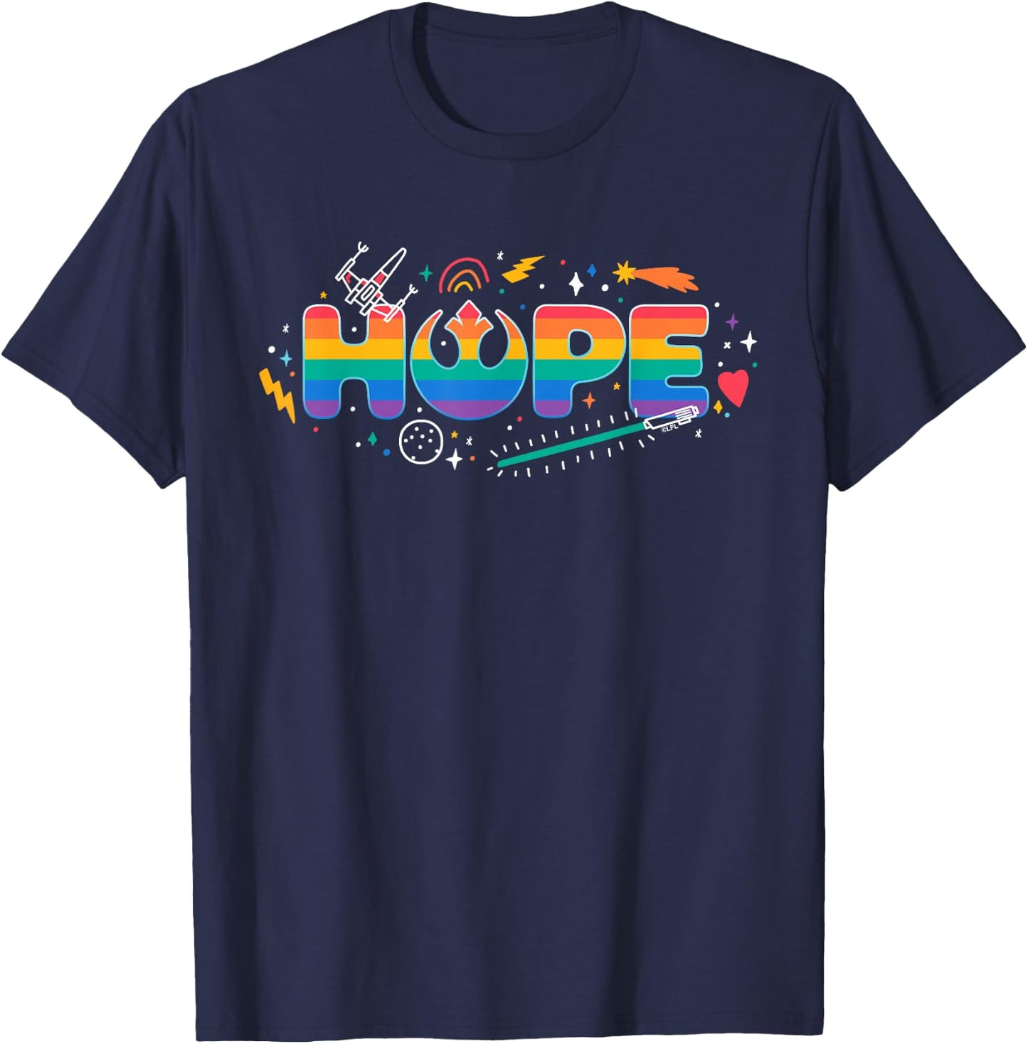Star Wars Pride Hope Rainbow Rebel Symbol Galactic Doodles T-Shirt - T-Shirt | Navy