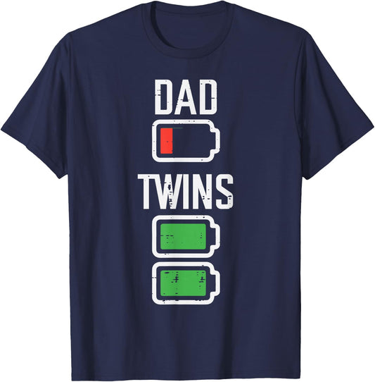 Fathers Day Dad Twins Low Full Battery Funny Papa Daddy Men T-Shirt - T-Shirt | Navy