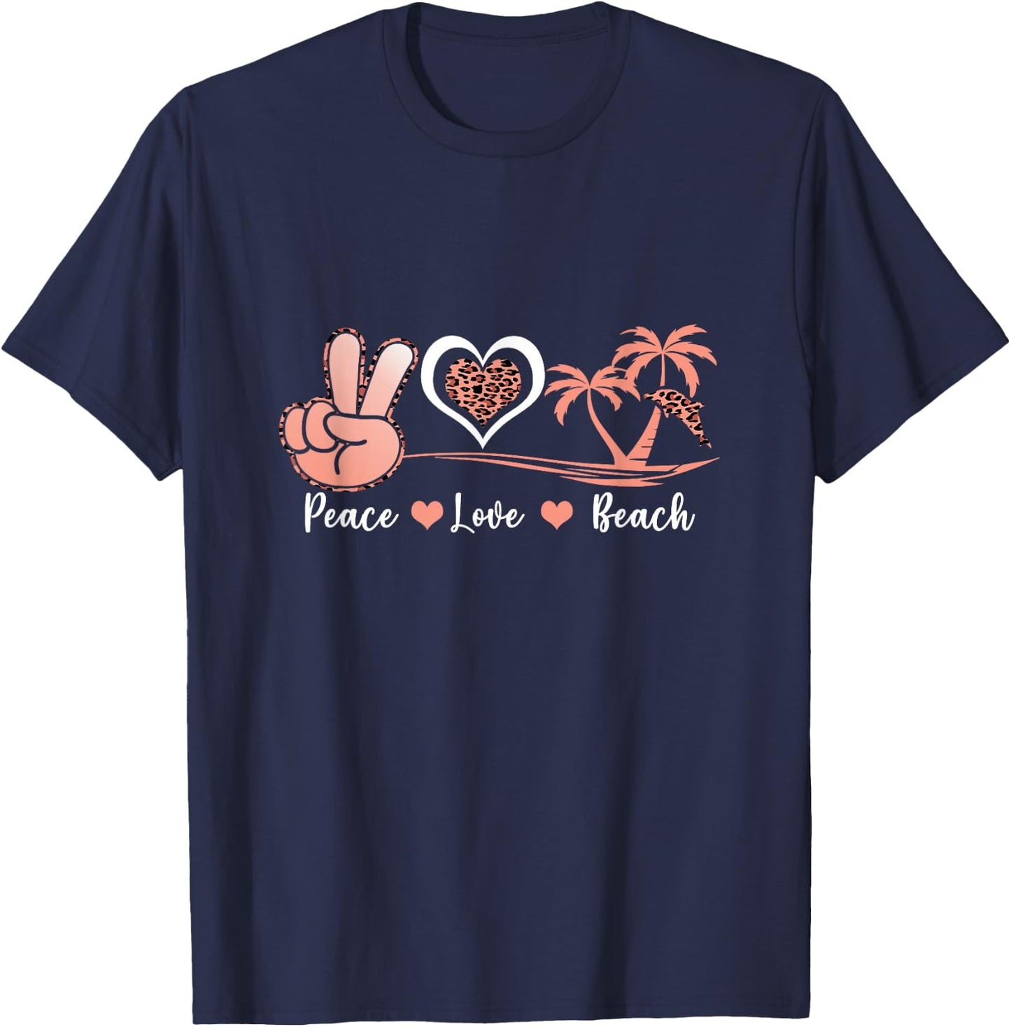 Leopard Peace Love Beach Cool Summer Vibes Beach Lovers T-Shirt - T-Shirt | Navy