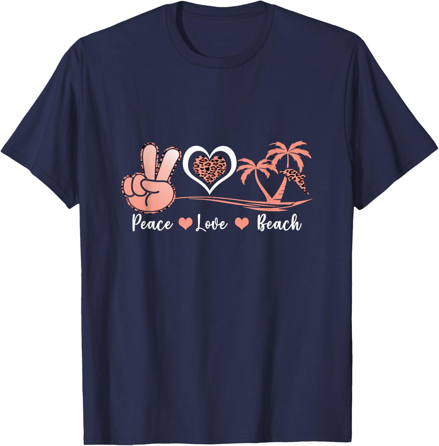 Leopard Peace Love Beach Cool Summer Vibes Beach Lovers T-Shirt - T-Shirt | Navy