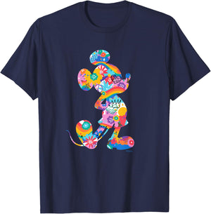 Disney Mickey Mouse Pride Pose Rainbow Icon Fill Doodles , Black, S T-Shirt - T-Shirt | Navy
