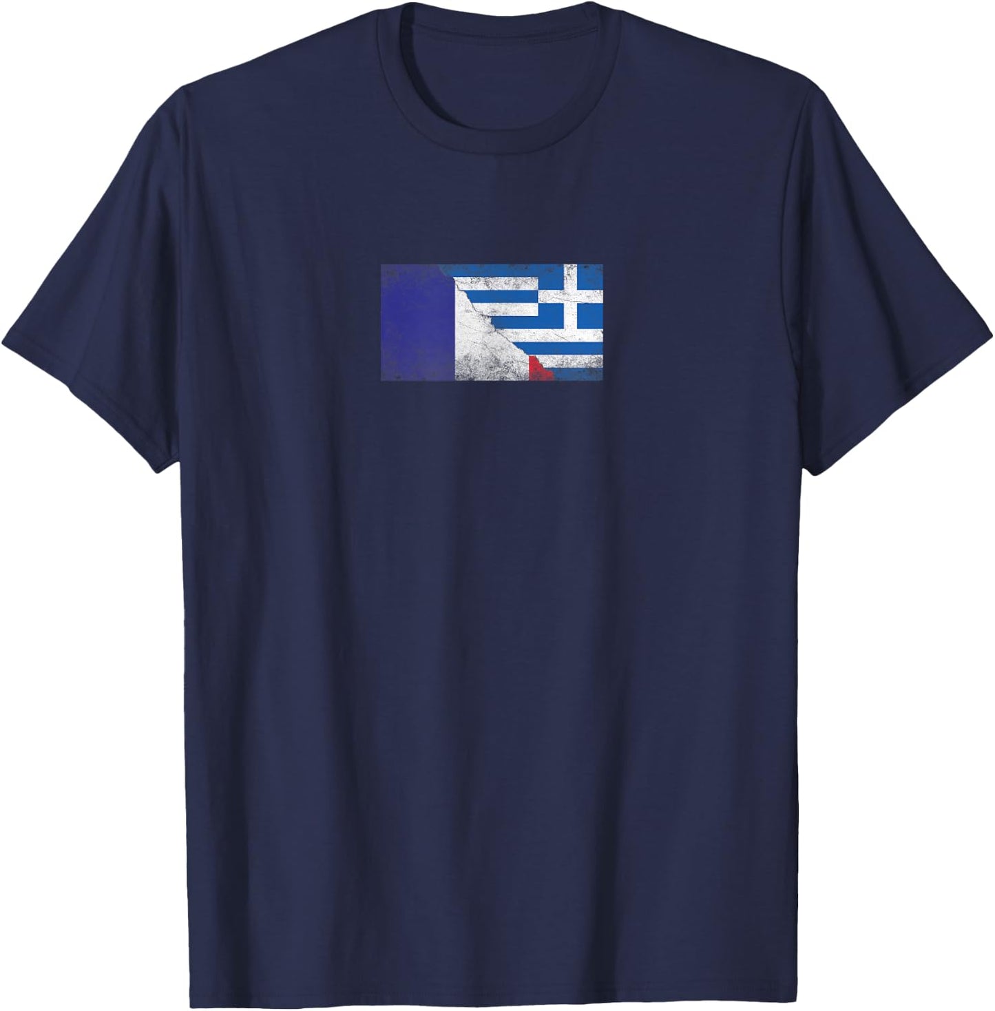 Flags France and Greece – French Greek , Black, S T-Shirt - T-Shirt | Navy