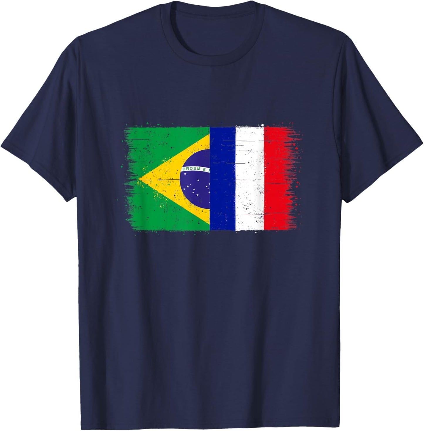 Brésil France Drapeau Fierté du Fier Fan Français Brésilien T-Shirt - T-Shirt | Navy