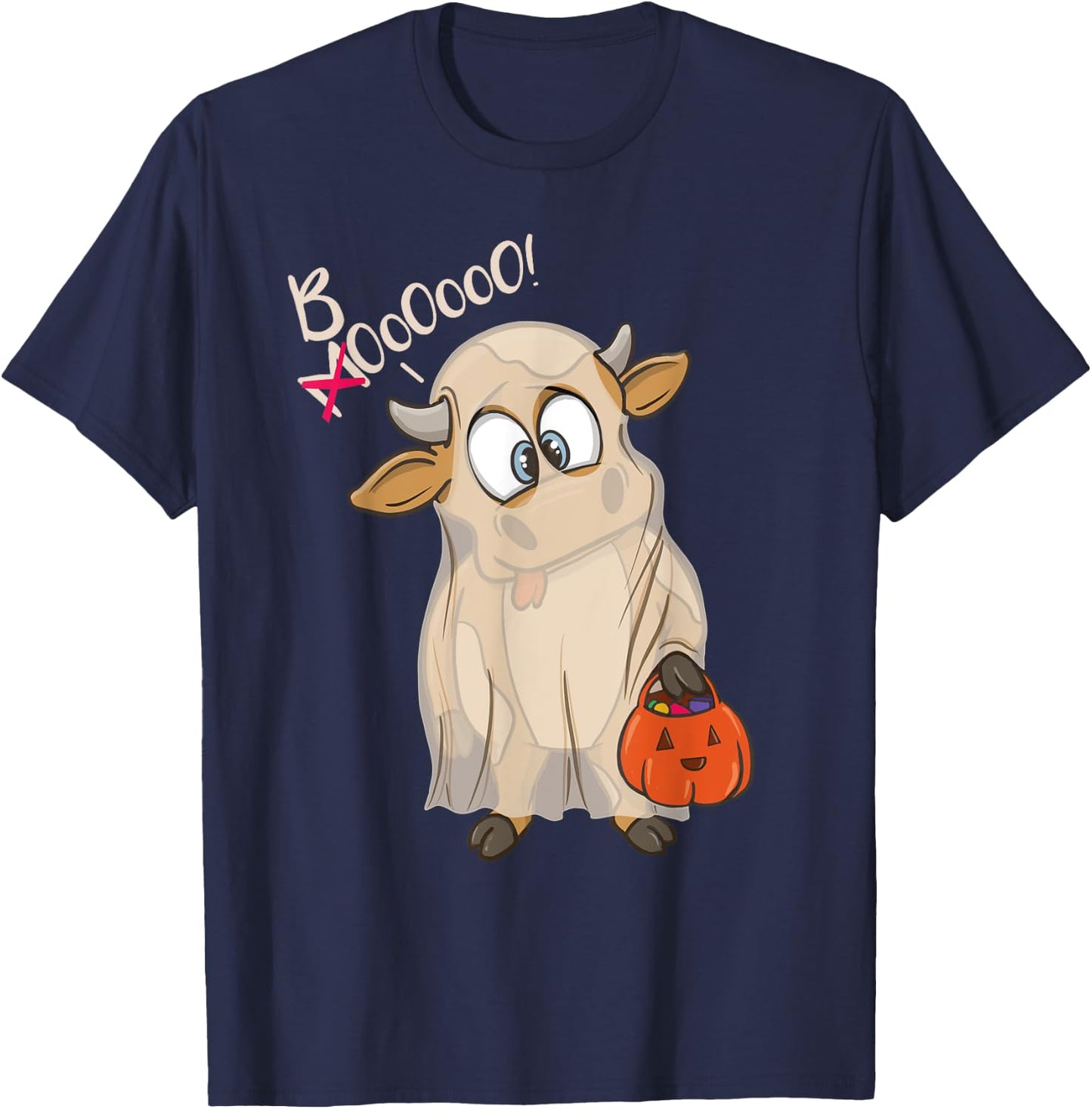 Halloween Cow As Ghost Mooing Boo Trick Treat Halloween Fun T-Shirt - T-Shirt | Navy