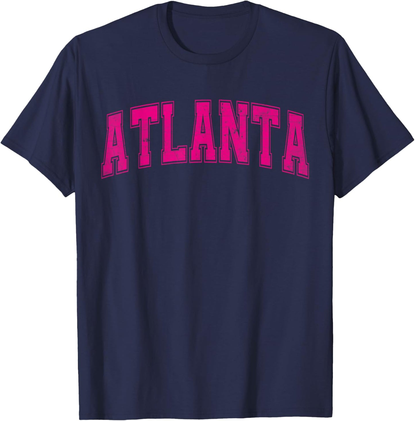 Atlanta GA Vintage Sports Pink Retro Varsity Text T-Shirt - T-Shirt | Navy