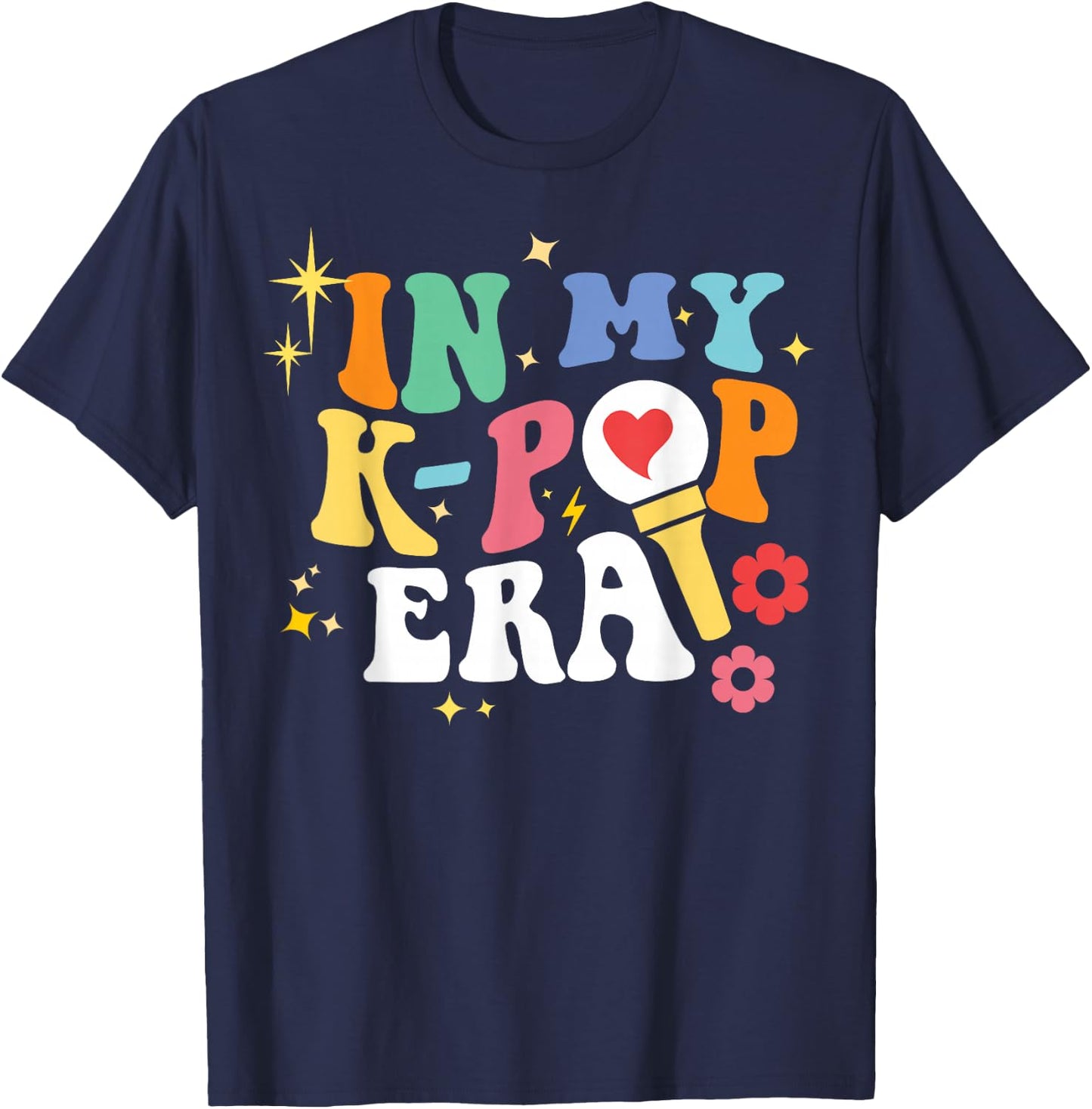 in My K-Pop Era Groovy Retro Style Lightstick Design Hallyu T-Shirt - T-Shirt | Navy