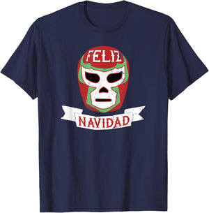 Lucha Libre Feliz Navidad Christmas Luchador Mask T-Shirt - T-Shirt | Navy