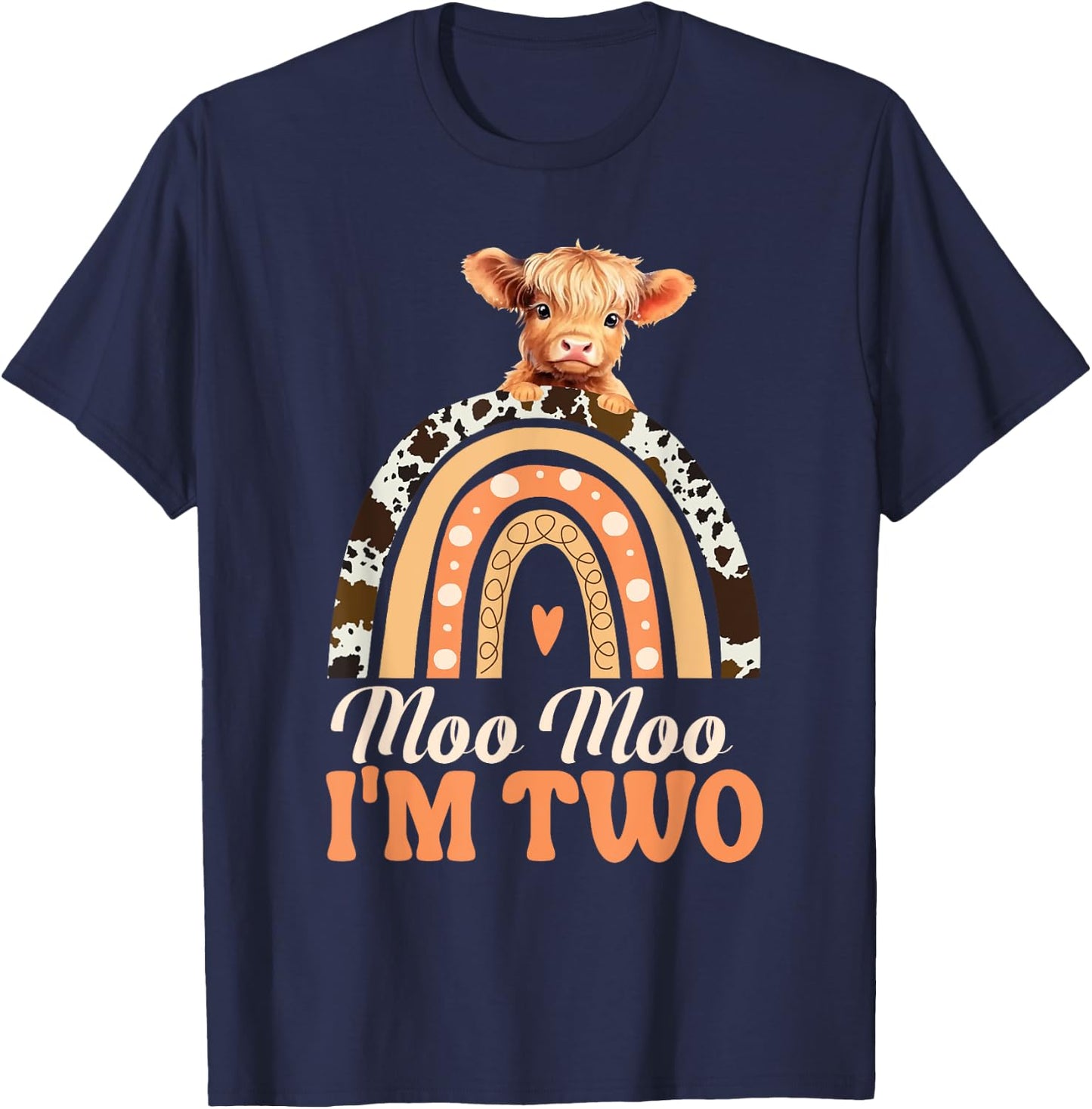 Moo Moo Im Two Birthday Decorations Highland Cow 2nd Bday T-Shirt - T-Shirt | Navy