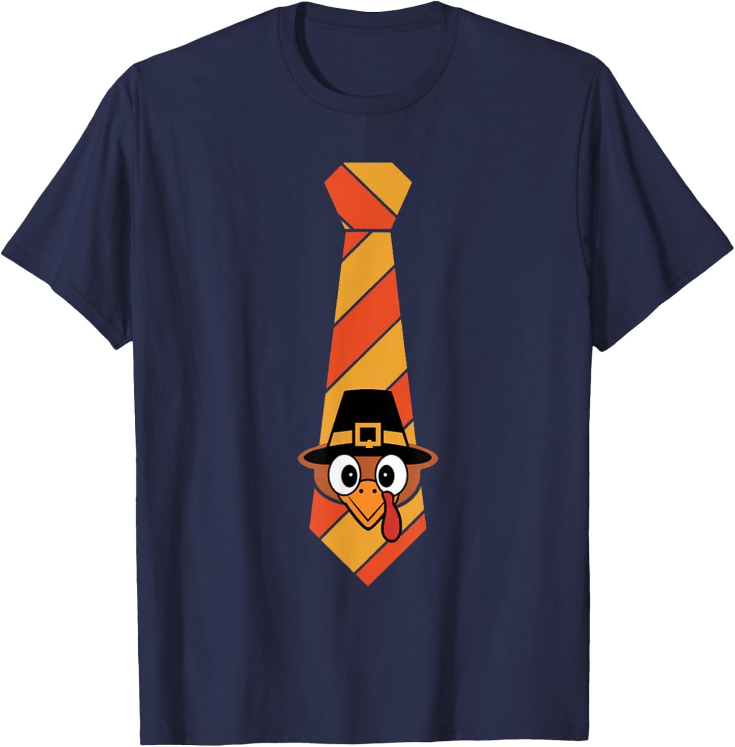 Funny Thanksgiving Tie With Turkey For Family Dinner T-Shirt - T-Shirt | Navy