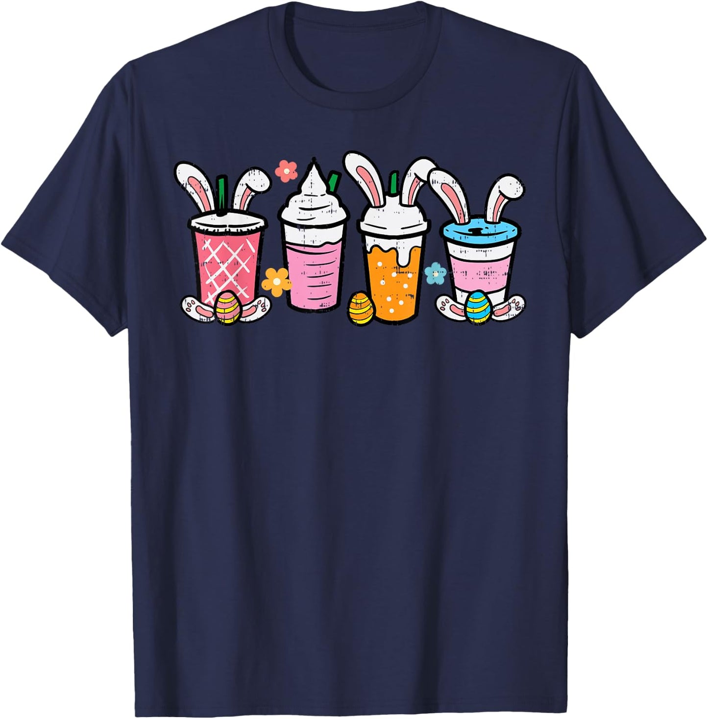 Easter Coffee Iced Latte Bunnies Cute Rabbit Men Women Kids T-Shirt - T-Shirt | Navy