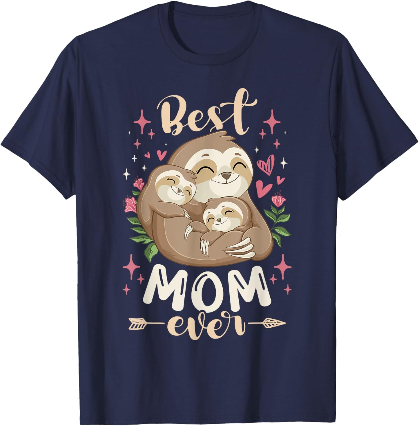 Best Mom Ever, Sloth Mother & Children, Mother's Day T-Shirt - T-Shirt | Navy