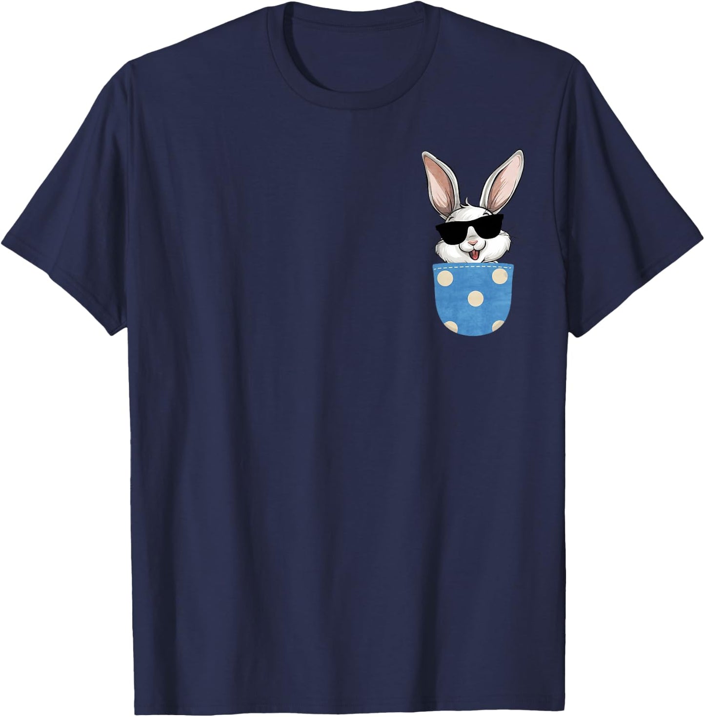 Bunny Rabbit With Sunglasses In Pocket, Happy Easter Day T-Shirt - T-Shirt | Navy