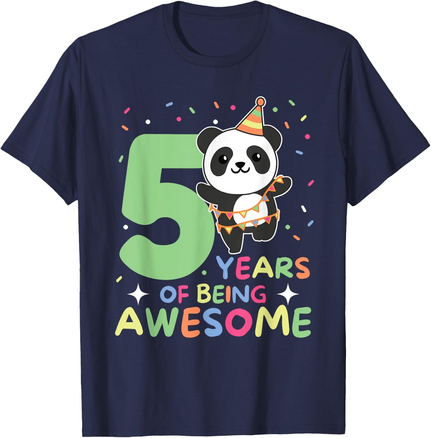 Panda 5th Birthday For Kids Five Year Old Panda T-Shirt - T-Shirt | Navy