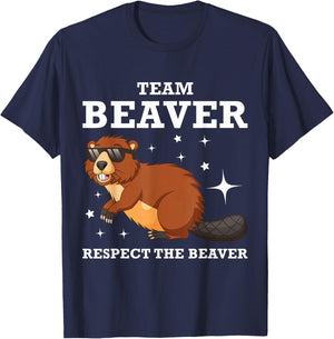 Funny Team Cool Cartoon Respect the Beaver T-Shirt - T-Shirt | Navy