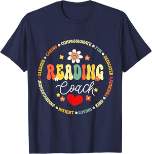 Reading Coach Teacher Interventionist Specialist Literacy T-Shirt - T-Shirt | Navy