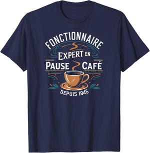 Official expert in coffee break since 1945 , Black, S T-Shirt - T-Shirt | Navy