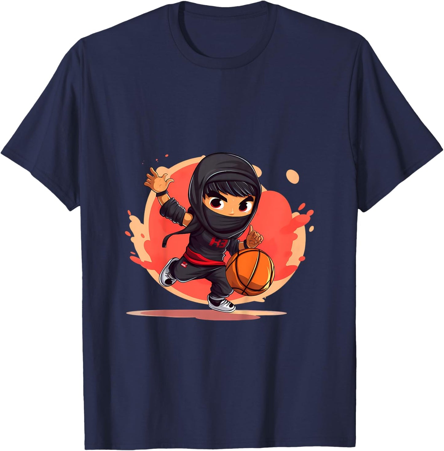 Kinder Ninja Junge Spielt Basketball T-Shirt - T-Shirt | Navy