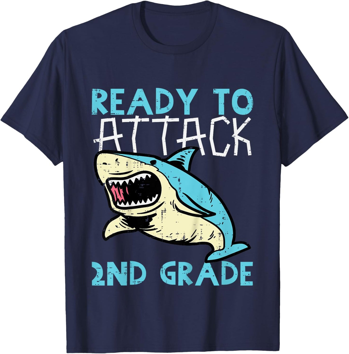 Kids Shark Ready To Attack 2nd Grade Second First Day Of School T-Shirt - T-Shirt | Navy