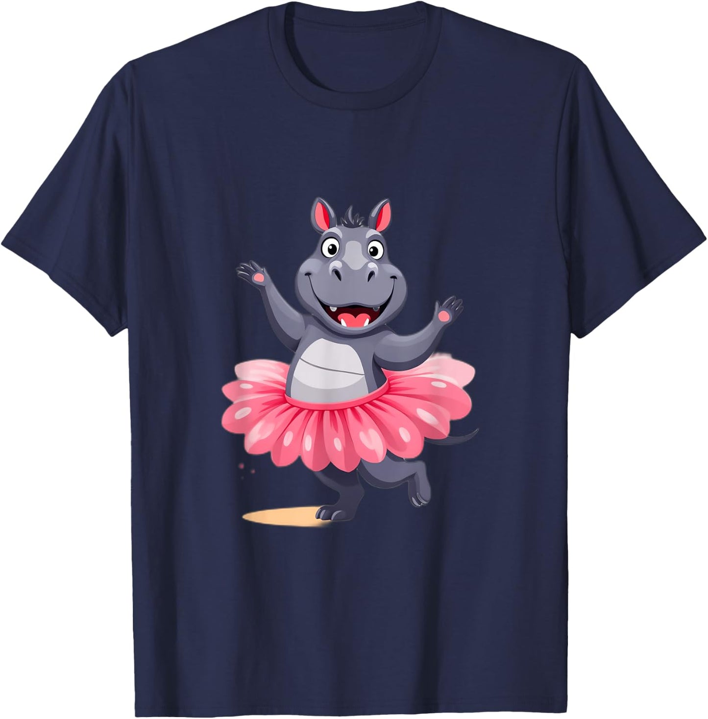 Oeiras Design Studio Cute Hippo in Tutu -Kids Black Cartoon Animal Short Sleeve Casual Small T-Shirt - T-Shirt | Navy