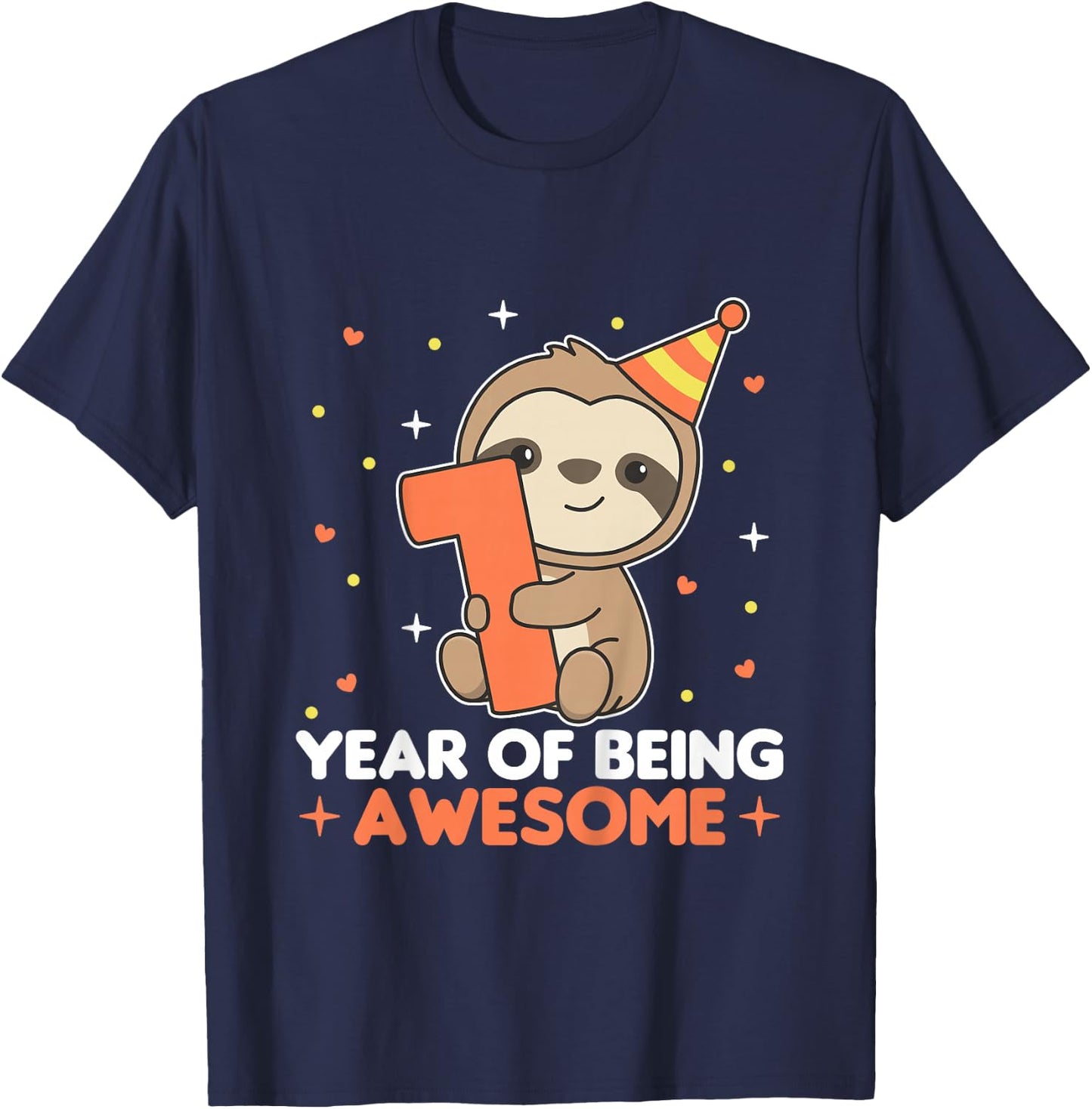 Sloth 1st Birthday For Kids One Year Old Sloth T-Shirt - T-Shirt | Navy