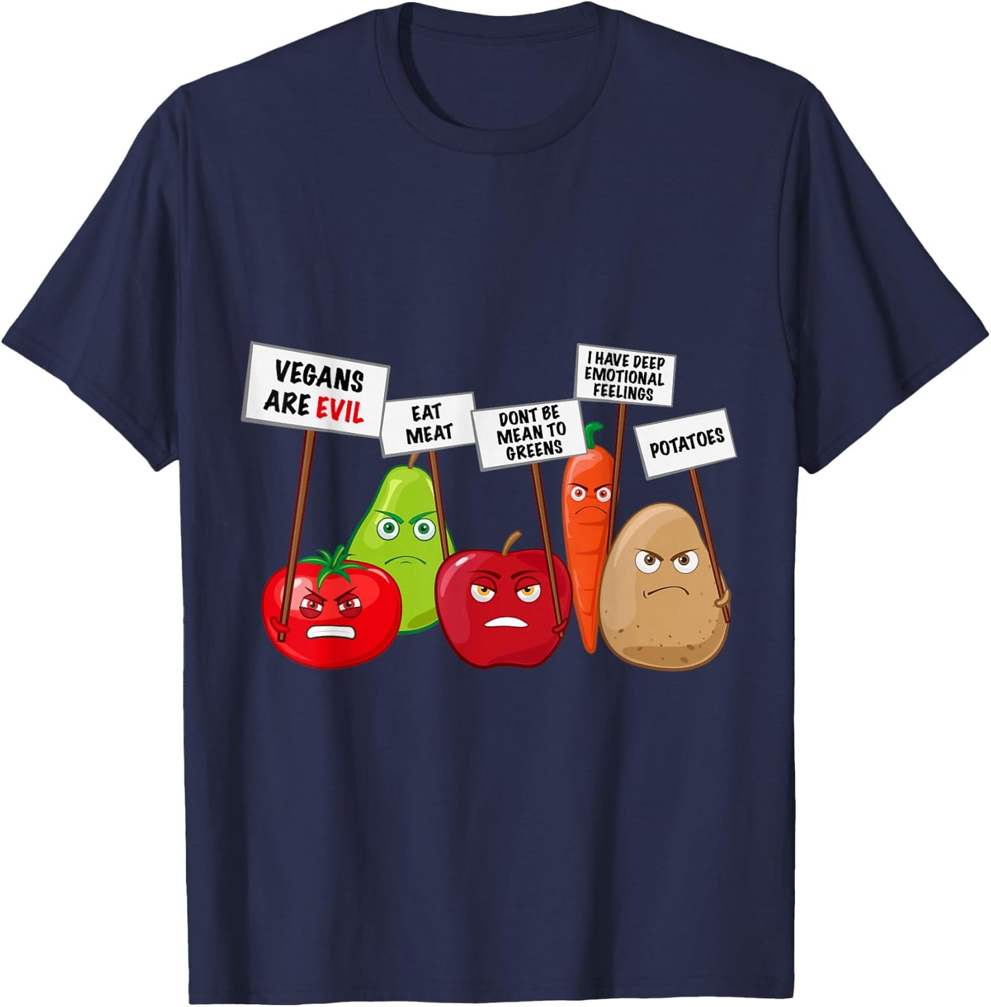 Funny Vegan - Vegetables & Fruits Protesting Against Vegans Small T-Shirt - T-Shirt | Navy