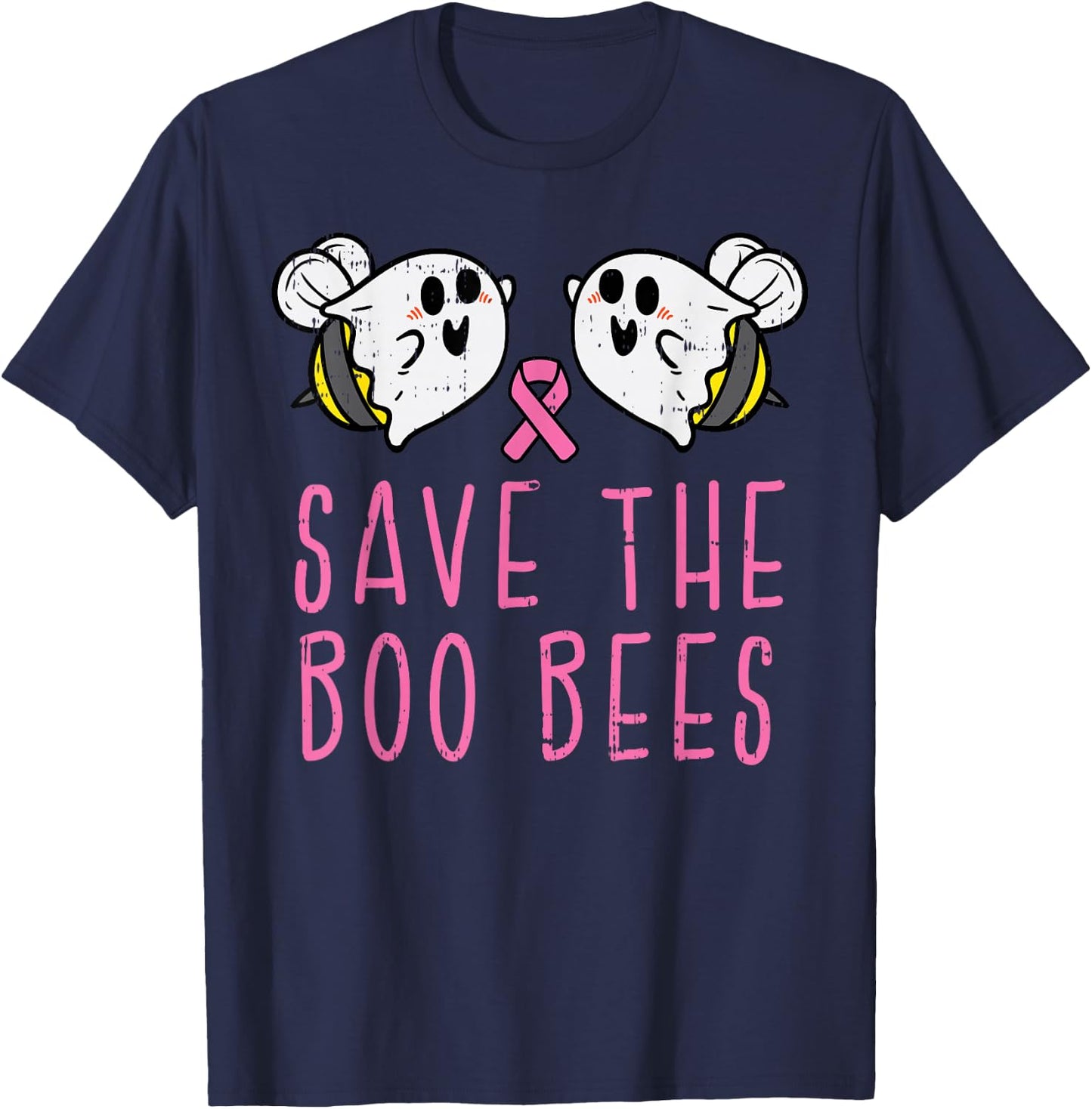 Save The Boo Bees Fun Halloween Breast Cancer Awareness Gift T-Shirt - T-Shirt | Navy