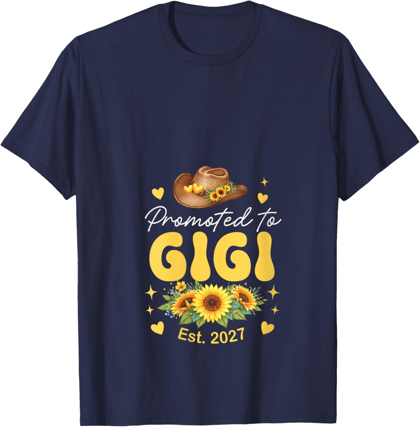 Women's Promoted to Gigi Est. 2027 Sunflowers Expecting New Baby V-Neck T-Shirt - T-Shirt | Navy
