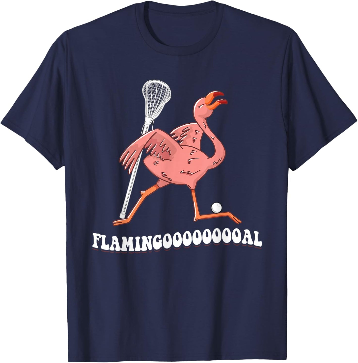 Flamingooooal Flamingo Throwing Lacrosse Ball T-Shirt - T-Shirt | Navy