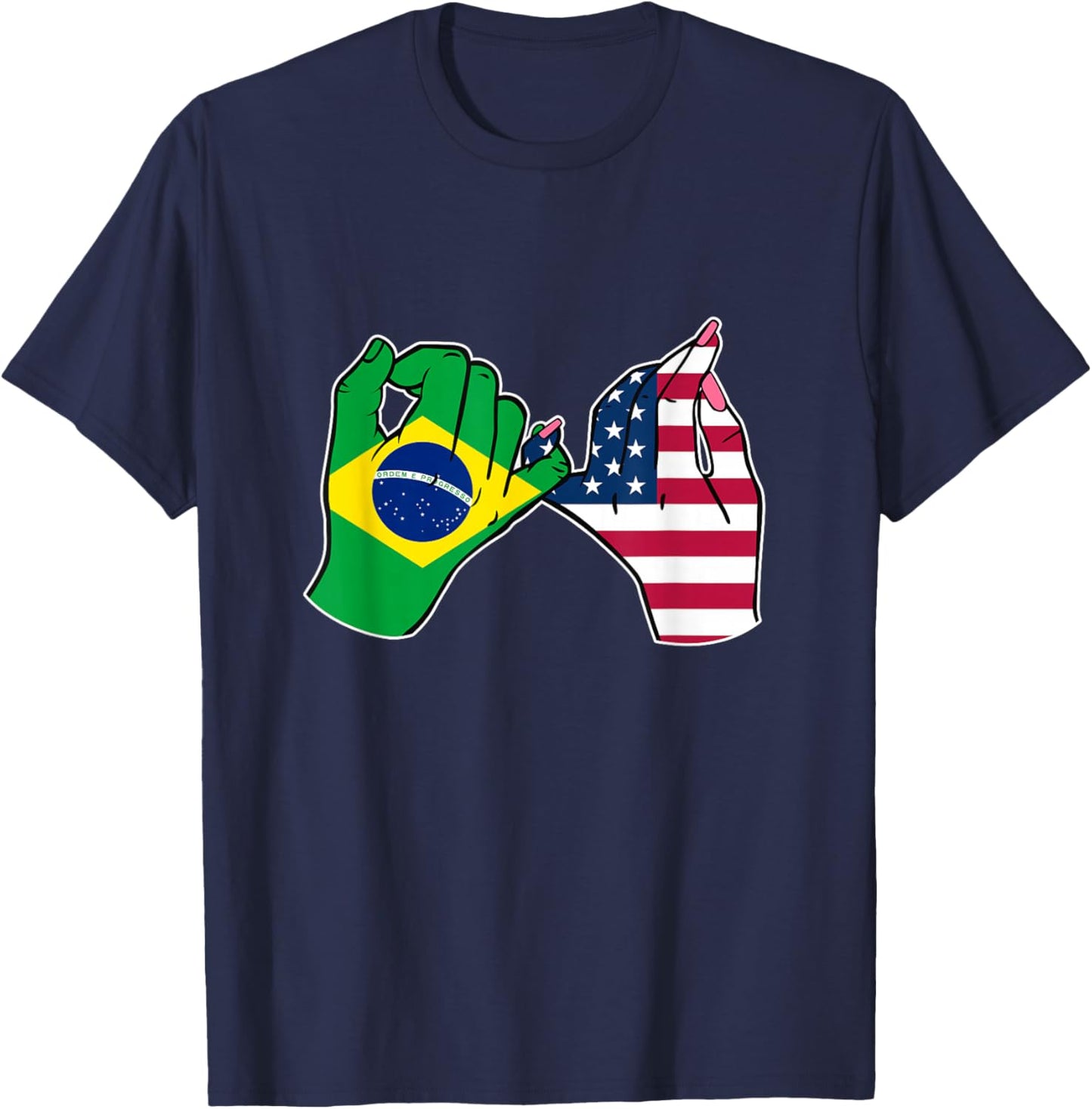 Bandeira do Brasil e dos Estados Unidos Mãos unidas T-Shirt - T-Shirt | Navy
